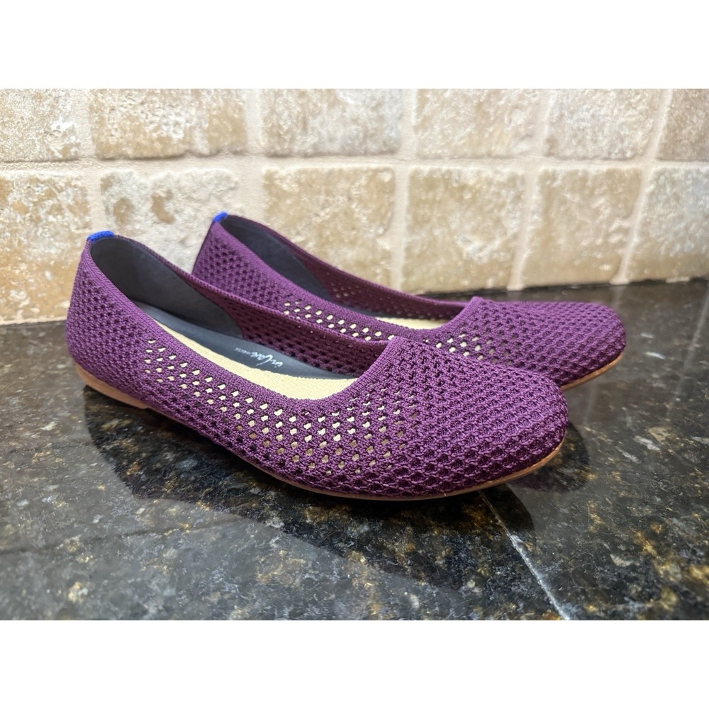 Rothy's Shoes Womens Sizeโ 8.5 Purple Mesh Knit Square Toe Ballet Washable